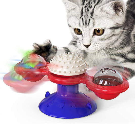 Interactive Windmill Cat Toys with Catnip : Cat Toys for Indoor Cats Funny Kitten Toys with LED Light Ball Suction Cup‖Cat Nip Toy for Cat chew Exercise